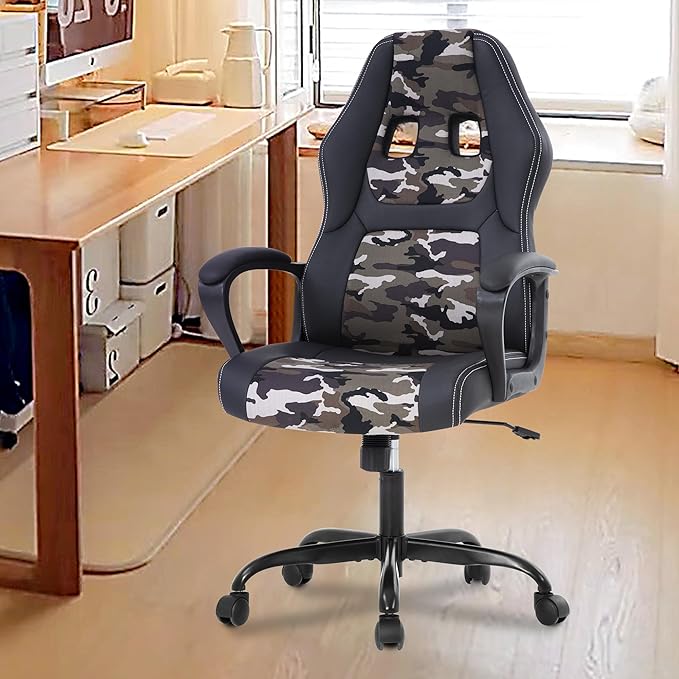 PayLessHere Gaming Chair Ergonomic Office Chair Computer Chair with Lumbar Support Ergonomic Pu Leather Adjustable Height Executive Chair for Women Men and Adults (Classic, Camo)