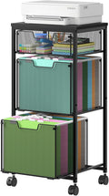 Sbanmao 3 Drawer Mobile File Cabinet for Home Office, Rolling Filing Cabinet on Lockable Wheels, Hanging File Folders Organizer, Utility Cart Storage and Organizer, Printer Stand, Black