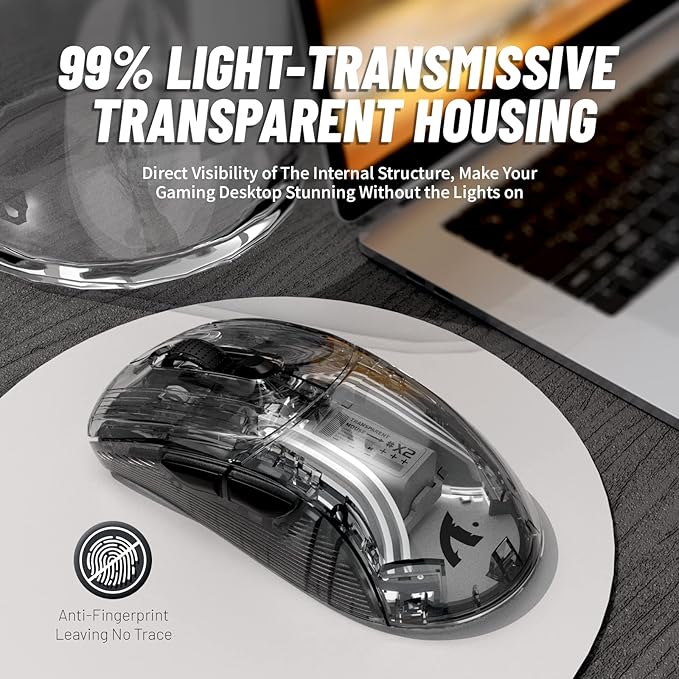 Wireless Gaming Mouse With Full Transparent Design,Double Mode 2.4G/Bluetooth Mouse,3D RGB Backlit,Ergonomic Silent Mouse with 7 Buttons,Rechargeable Wireless Computer Mice for Laptop,PC,Mac(Black)