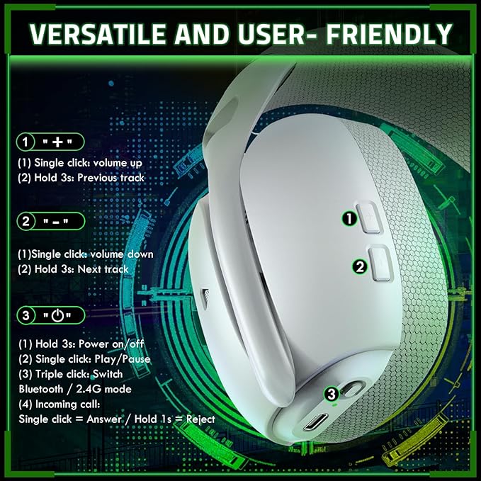 MAMBASNAKE×Attack Shark L80PRO Gaming Headset, Lightweight Over-Ear Gaming Headphones,Wired/BT/2.4G Wireless,Dual Microphone Stereo Surround Sound Low Latency for PC/Smartphone/Laptop/Tablet-White