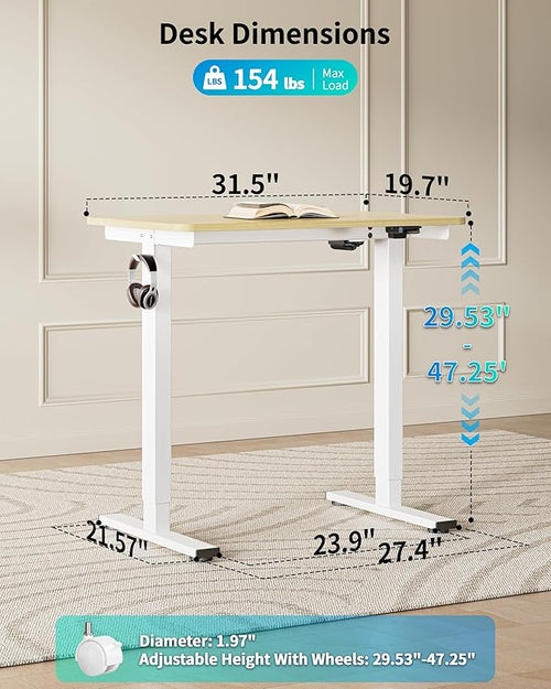 BIZUM 31.5" Small Electric Standing Desk Height Adjustable, Whole Piece Stand Up Computer Desk Work Study Writing Gaming Desks for Home Office Oak