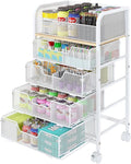 5-Tier Craft Organizer Cart with Wheels,Craft Organizers and Storage with Drawers,Lockable Wheels Rolling Utility Cart with DIY Divider,Office Supply Organizer,Ideal for Studio,Office Patent Pending