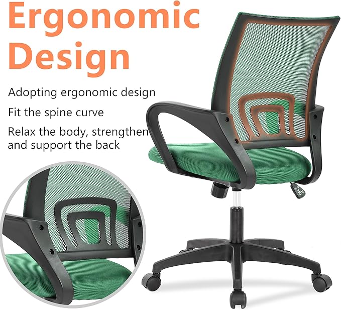 PayLessHere Home Office Chair Desk Computer Chair Adjustable Ergonomic Lumbar Support Armrest Executive with High Density Mesh 360 Degree Swivel Chair for Men Women Adults, Green