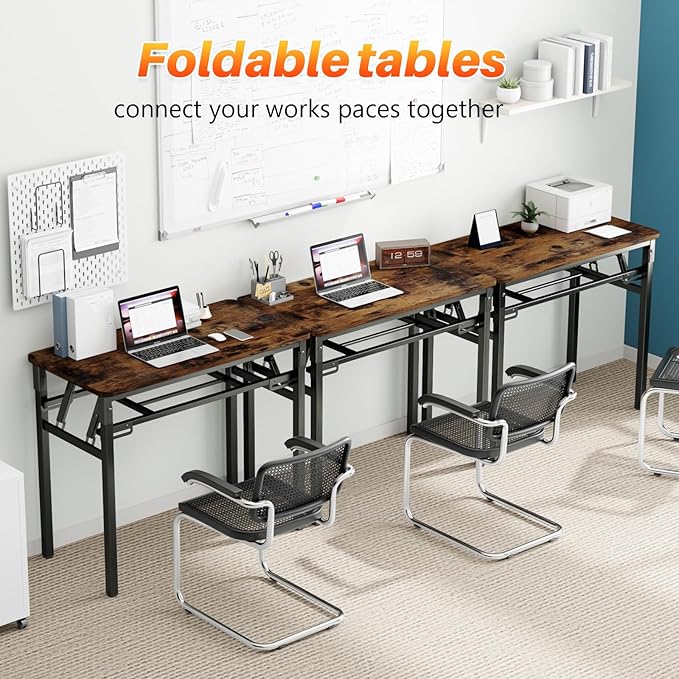 BYMECOST 39 inches Folding Computer Desk, No Assembly Long Foldable Office Table, Portable Large Foldable Home Office Desk, No Install Activity Table Conference Table (Brown, 39.4")