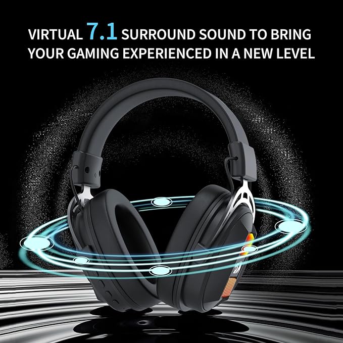 Redragon H375 Wired Gaming Headset, 53mm Drivers 7.1 Surround Sound, Detachable Noise Cancelling Mic, USB Computer Headset with RGB, Lightweight Design for PC/Laptop/PS4