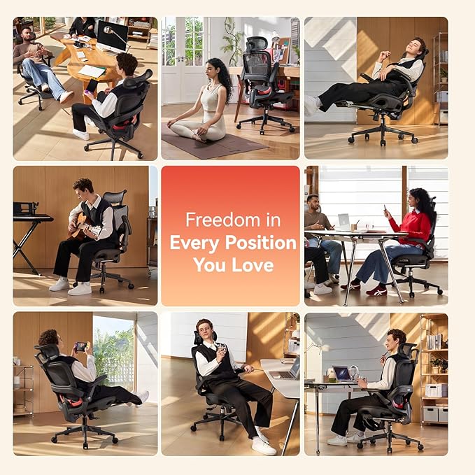 SIHOO B100 PRO Ergonomic Office Chair with Footrest, Mesh Office Chair with Adaptive Lumbar Support, Computer Chair with Wide Headrest, Desk Chair with 360° Rotatable Flip-Up Armrests, Ebony