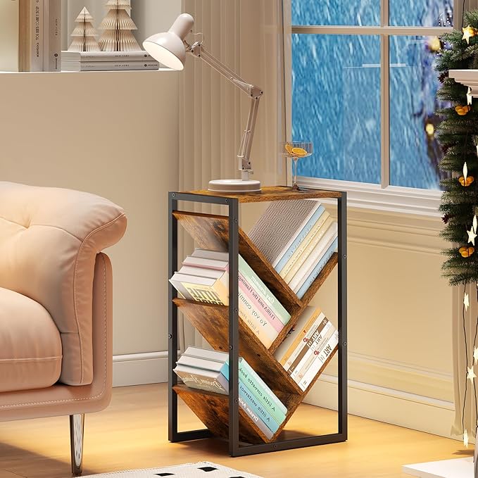 Small Bookcase - 5 Tier Tree Bookshelf with EVA Pads, Book Shelf for Small Spaces Bookshelves End Side Table Wooden Book Storage Organizer for Hardcover Books Bedroom Living Room, Patent Pending