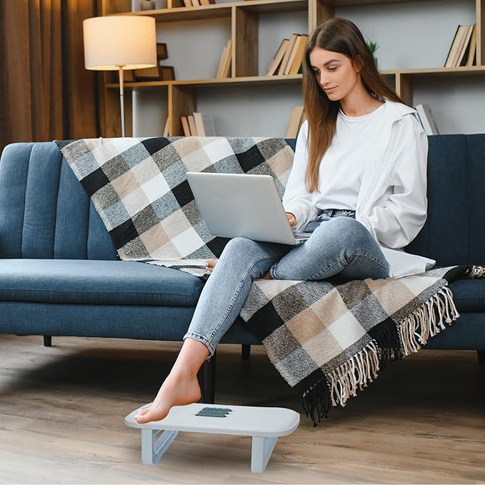 PATIKIL Foot Rest Non-Swingable Stools Leg Rest Footrest for Under Desk at Work Under Office Desk Chair Computer Gaming Promote Leg Circulation, Light Blue/Dark Blue