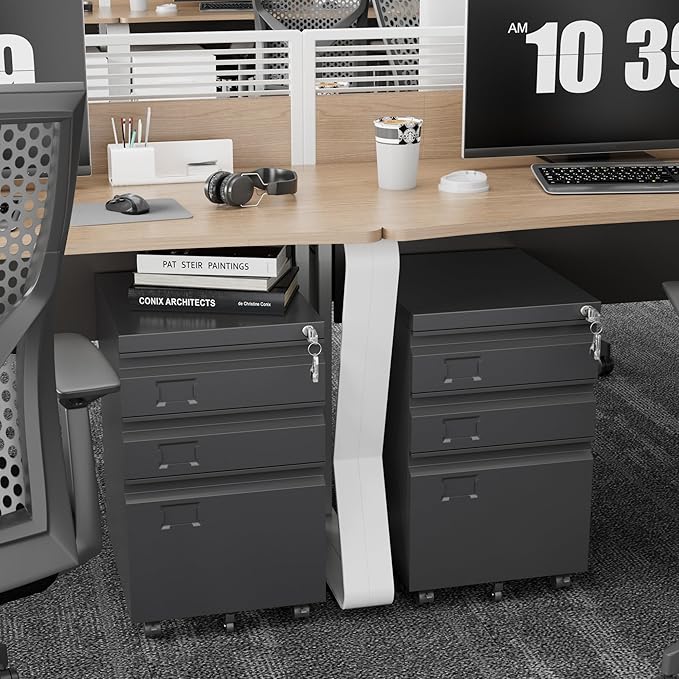 SUXXAN 3 Drawer Mobile File Cabinet with Lock, Heavy Duty Steel Under Desk Filing Cabinet for Letter/Legal/A4 Size, Fully Assembled Except Casters, Anti-Tip Design for Home Office