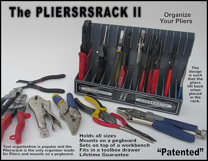 Pliersrack PLR15 Plier Organizer - Sturdy Plastic 15 Pliers Holder For Tool Box or Pegboad Organization, Plier Rack Tool Organizers For Toolboxes And Storage