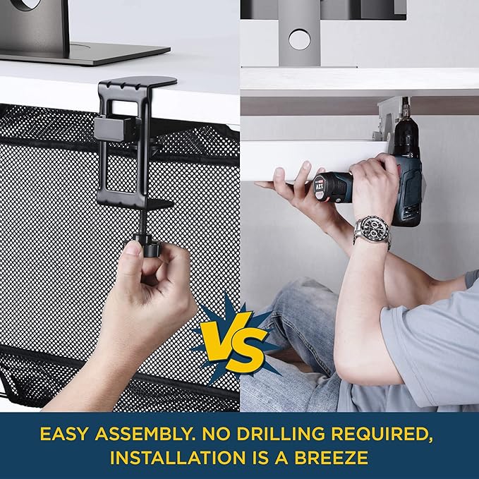 Under Desk Mesh Cable Management – 36 inch Cable Manager Tray for Cord Power Strip -No Drill Cable Management - Safe Wire Management Net for Desks, Office, and Home (Black)