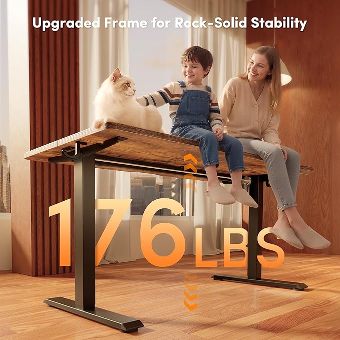 FEZIBO Standing Desk, 55×28 Inches Electric Height Adjustable, Sit Stand Up, Computer Office Desk with Splice Board, Black Frame/Rustic Brown TOP
