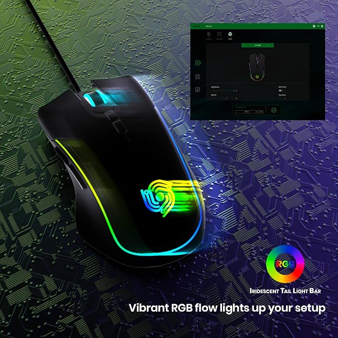 Wired Gaming Mouse - Computer Corded Mouse with 6 Programmable Buttons, Up to 7200 DPI Optical Sensor, RGB Lighting, for PC Laptop, Black (Cool Viper)
