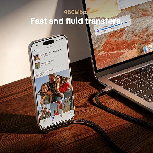 MFish 240W USB C to USB C Cable, Type C Fast Charging Cable with T-Shaped Stand, 90° Right Angle Gaming Cable for iPhone 17/16/15, MacBook, Tablet, Galaxy S25/S24, Braided Durable 3.93FT