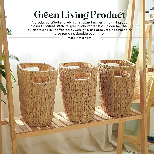 Tidita 4 Gallons Wicker Waste Basket for Bathroom - Water Hyacinth Wicker Trash Can – Kitchen, Bathroom Garbage Can, Oval Magazine Basket - Desk Trash Can, Office Garbage Can with Open Top, Handles