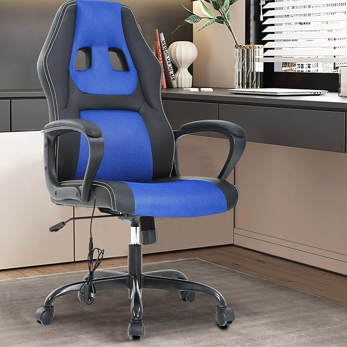 PayLessHere Gaming Office Chair Support Adjustable Ergonomic PU Leather Racing Lumbar Massage Headrest Armrest Task 360° Swivel Computer Chair for Women Men Adults, Blue