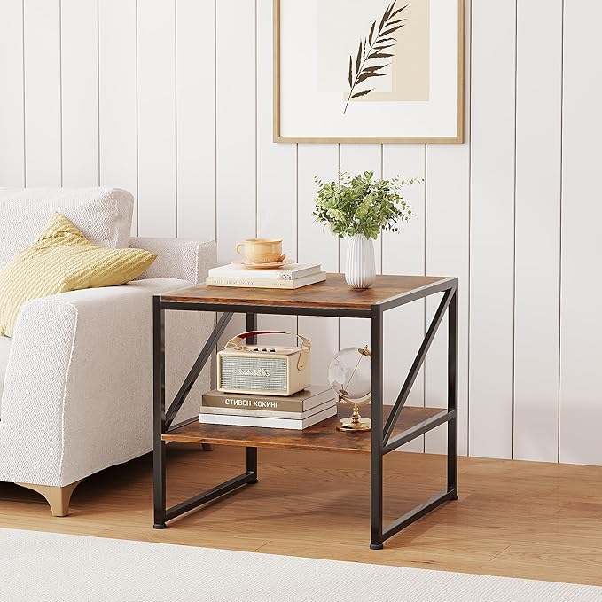 CAIYUN 2-Tier Large Priner Stand with Storage Shelf, 20"×20" Under Desk Printer Table for Home Office, End Table for Living Room, Heavy Duty Storage Rack for Scanner Fax Heat Press, Rustic Brown