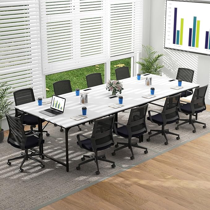 Tangkula 60" Conference Desk Set of 6, Modern Boardroom Desk with Storage Bag, Headphone Hook, Sturdy Metal Frame, Rectangular Seminar Table with Charging Station