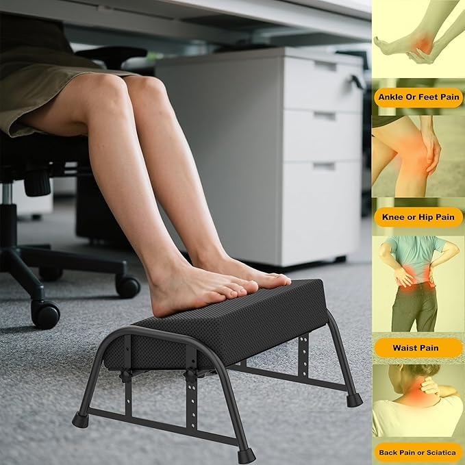 Under Desk Footrest with Memory Foam, Adjustable 10-Level Ergonomic Foot Rest for Office & Gaming Desk Accessories for Leg Rest, Reinforced Metal Frame, Non-Slip Base Extra Large（Black 2 USE