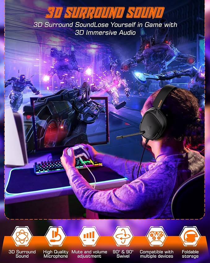 NUBWO HG04L Gaming Headset for PS5/PS4, Xbox Series X|S/Xbox One, Switch – 250g Lightweight, Clear Unidirectional Mic, Soft Memory Earmuffs, 3.5mm Jack for Gaming & Work - Black