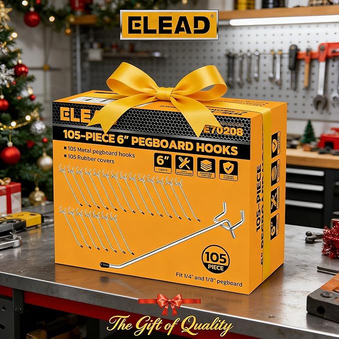 ELEAD 105-Piece 6 Inch Pegboard Hooks, Heavy Duty Peg Board Organizer Accessories, Peg Board Tool Hangers Fit for 1/4" and 1/8" Pegboard Hanging Tools Garage, Workshop, and Craft Storage
