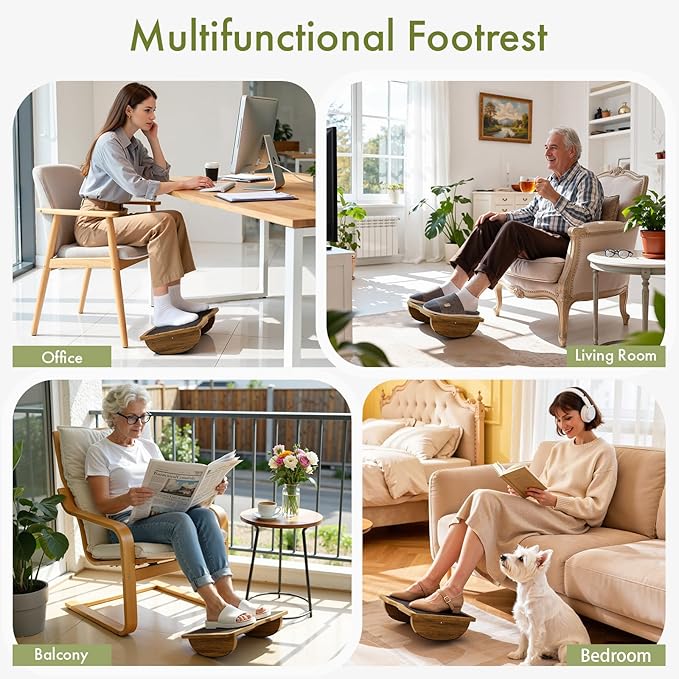 Ergonomic Wooden Footrest for Under Desk, Foot Rest with Anti-Slip Surface, Comfortable Desk Foot Stool for Office Home Gaming, Improve Posture & Promote Blood Circulation
