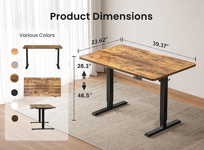 BANTI 40 × 24 Inches Standing Desk, Ergonomic, Electric Height Adjustable, Sit and Stand Up, Computer Office Desk with Splice Board, Black Frame/Rustic Brown Top