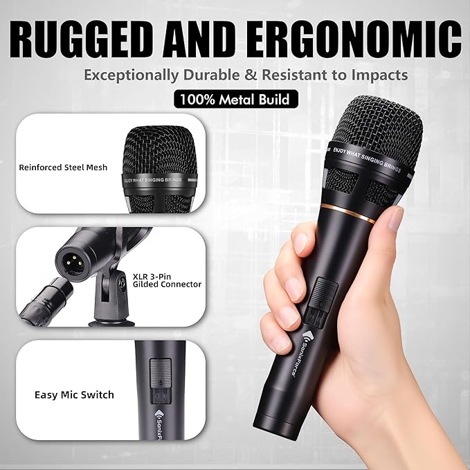 Dynamic Microphone - Professional Vocal Microphone for Singing - Handheld Wired Microphone with 16ft XLR to 1/4" Audio Cable - Mic for Speaking, Karaoke & Living Stage