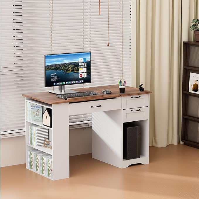 Crafting Table with Storage Cabinet & Drawers, Adjustable Drafting Table with Open Shelves, Drawing Computer Desk, Painting Desk, Workstation for Home Office Reading, Writing, Craftin