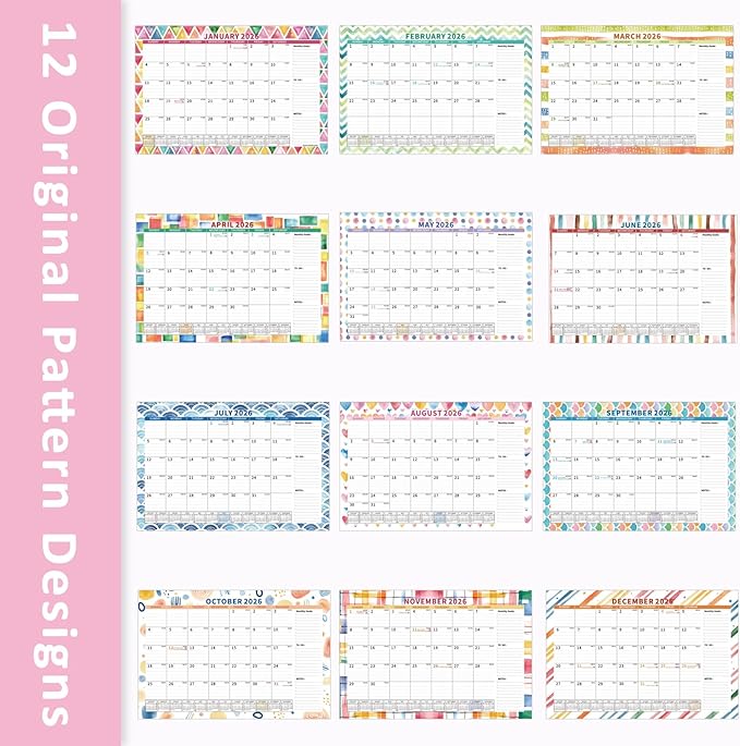 Ospelelf Desk Calendar 2026-2027, Magnetic Fridge Wall Calendar, 18 Month Monthly Large Calendar Planner with Plastic Cover 17" X 12", January 2026 - June 2027 Geometry