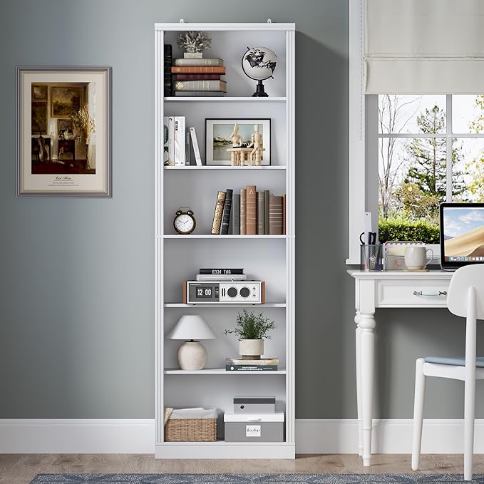 BORNOON 75" Tall Bookshelf, 6-Tier Floor Standing Bookcase with 2 Adjustable Shelves, 24" Wide Open Storage Shelf, Modern Display Organizer for Home Office, Living Room, Bedroom, Study