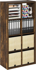Furinno Cubicle Book Shelf, 8-Cube Bookshelf, Extra Thick Frame Horizontally & Vertically Reversible Bookcase with Open Back, 14.6" x 30" x 58", for Living Room, Bedroom, Home Office, Amber Pine