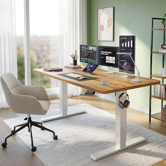 CubiCubi Electric Standing Desk Height Adjustable, 55.1 x 27.6 Inches Home Office Computer Desk, Sit to Stand Up with Memory Presets, Natural