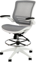 Flash Furniture Waylon Mid-Back Swivel Office Chair with Adjustable Foot Ring and Seat Height, Ergonomic Mesh Chair with Armrests, Gray/White