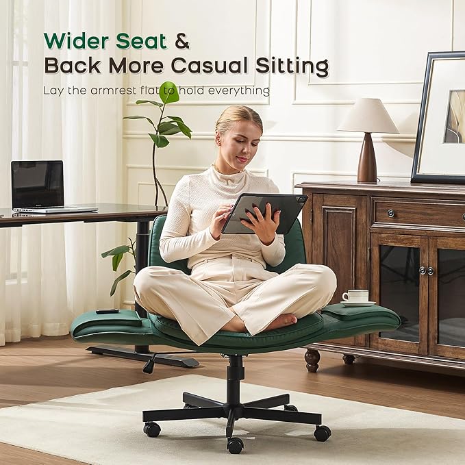 amseatec Criss Cross Chair with Armrests & Wheels, Adjustable Swivel Comfortable Lounge Vanity Chairs, Home Office Desk Chair, Medieval Style, (Christmas Green)