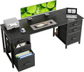 Casaottima 63 Inches Computer Desk with 6 Fabric Drawers, Modern Office Desk with Large Storage for Home Office, Study, Black