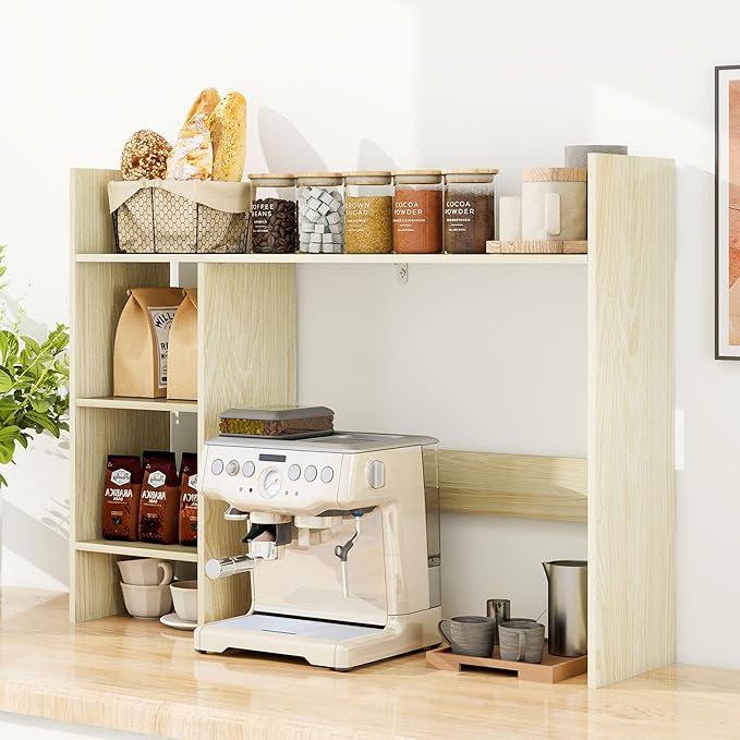 FTZxHKLX Desktop Bookshelf, 37.4’’ Wooden Desk Storage Hutch with 3 Shelves,4 Tier Multipurpose Display Shelf with Storage, Wooden Desk Shelf Organizer for Computer Desk, College Dorm, Office, Home
