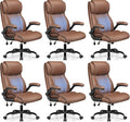 BESTFAIR Ergonomic Office Chair - Desk Computer Chair, Leather High Back Executive Chairs with Adjustable Lumbar Support & Flip Up Arms, Brown 6 Pack