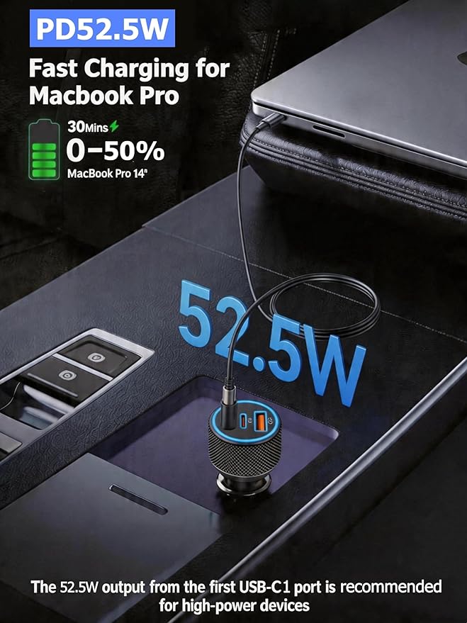 USB C Car Charger, 3-Port 142.5W Dual USB-C & USB-A Car Power Adapter PD/QC Fast Charging Cigarette Lighter for iPhone 17/16/15, iPad, MacBook Pro/Air, Samsung Galaxy S25 S24, Pixel, Android