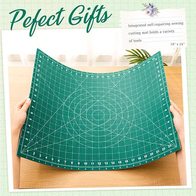 Teenyyou 18" x 24" Self Healing Folding Cutting Mat with Grid for Quilting, Sewing, Craft Hobby Board Sewing Cutting Mat for Quilting, Leather, Fabric, Crafting, Scrapbooking, Art, Clay, Green