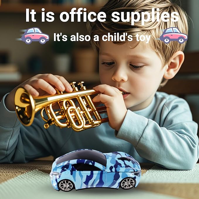 elec Space Wireless Car Mouse with LED Headlights, 2.4G Unique Car Mouse for Kids, 1600 DPI Cute Gaming Mouse for Laptop PC Computer - Navy Blue