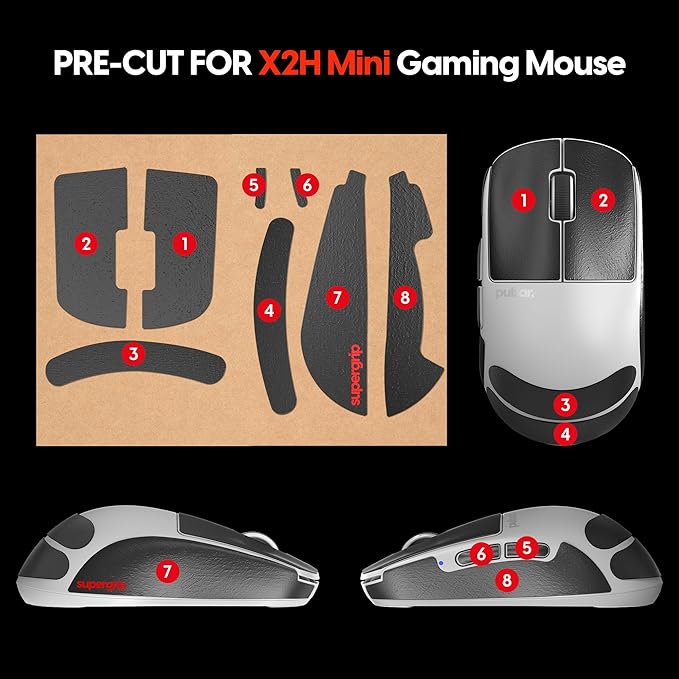Pulsar Gaming Gears SUPERGRIP Griptape Set for X2H mini Sweat Absorbing High Performance Anti Slip 3M Adhesive no Residue Mouse Grip Tape Ultra-Thin 0.5mm (0.02in)