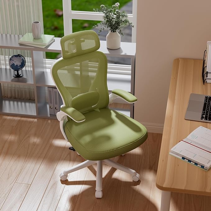 SeekFancy Ergonomic Office Chair M903, Computer Desk Chair with Wheels, High Back Mesh Office Chair with Adjustable Lumbar Support, Headrest, Flip-Up Armrests, Green