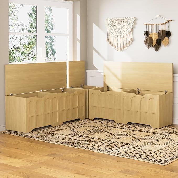 3-Piece L-Shaped Multifunctional Storage Bench with Padded Shoe Bench, Serves as a Kitchen Corner Stool, Toy Storage Box, or Reading Nook seat, Natural Color, 63" D x 63" W x 19.1" H