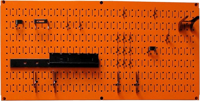 Wall Control Modular Pegboard Tool Organizer System - Wall-Mounted Metal Peg Board Tool Storage Unit for Wall Storage Tiling (Orange Pegboard)