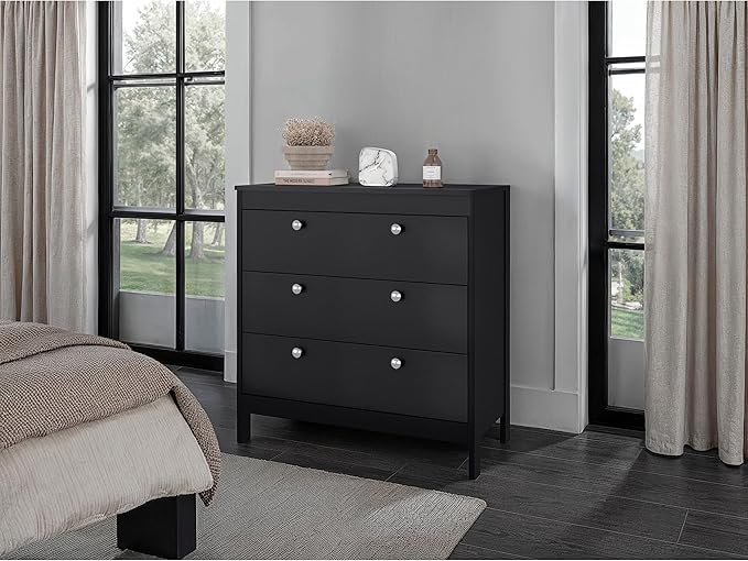 Wenge 3-Drawer Chest with Functional Storage Three spacious drawers provide efficient organization for clothing and personal items, maintaining a clean and modern visual appeal Smooth drawer functio