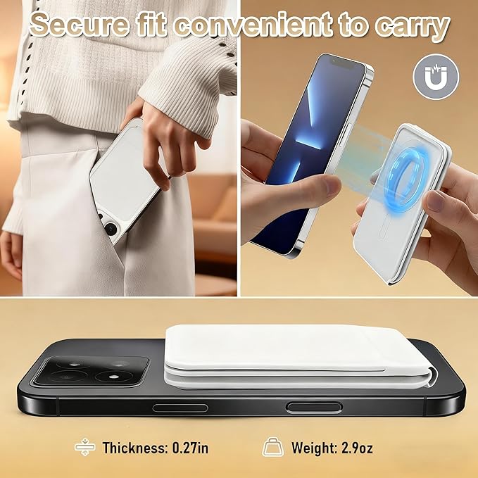 Magnetic Phone Stand, Compatible with All Smartphones 17/16/15/14/13/12 Series, Slim PU Leather Desk Stand with Angle Adjustment, Portable & Includes 1 Strong Magnetic Ring for Any Phone (White)