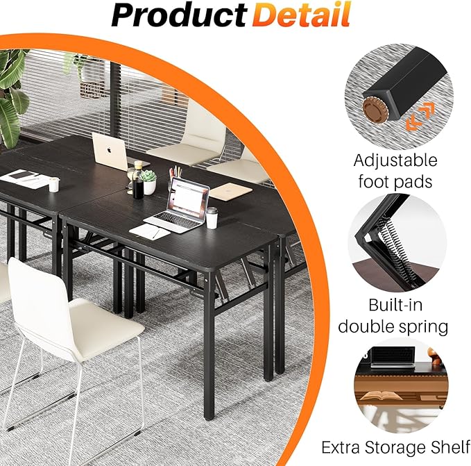 BYMECOST 39 inches Folding Computer Desk, No Assembly Long Foldable Office Table, Portable Large Foldable Home Office Desk, No Install Activity Table Conference Table (Black, 39.4")