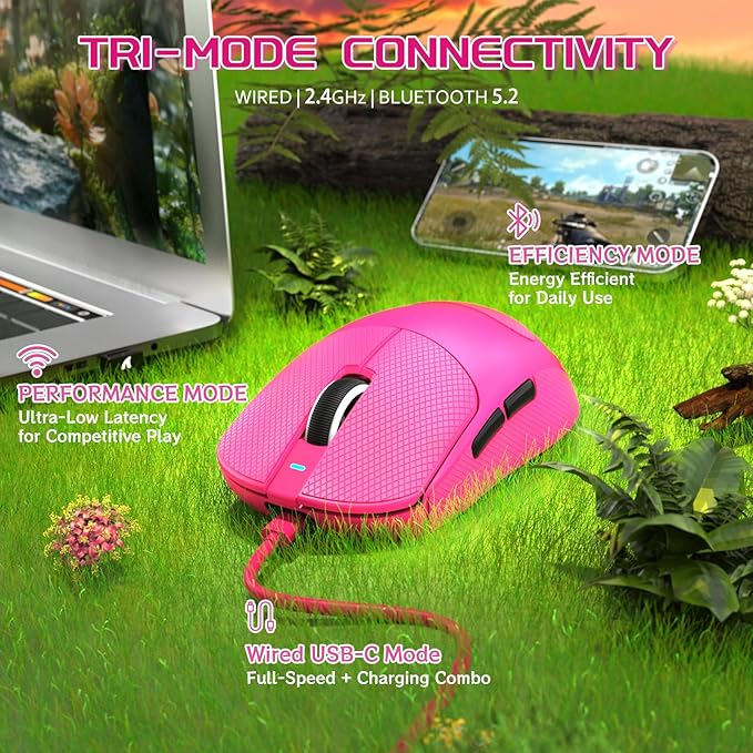 MAMBASNAKE×Attack Shark X8 Plus Wireless Gaming Mouse,55g Lightweight Triple Mode Ergonomic Gaming Mouse,PAW3395PRO 40K DPI Optical Sensor,150h Battery Life,Griptape Programmable Buttons for PC/Mac