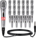 Pyle Professional Dynamic Microphone - 24-Pack Unidirectional Handheld Mic with Built-in Pop Filter, High Signal Output, 6.5 ft. XLR Audio Cable, Ideal for Stage, Karaoke & Studio Performances